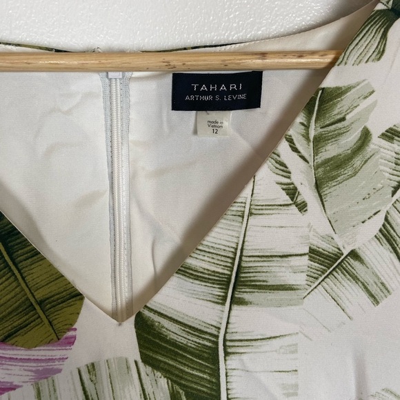 Tahari By Arthur S Levine Floral High Low Midi Dress Sz 12 Pleated Side Pockets - Picture 14 of 16